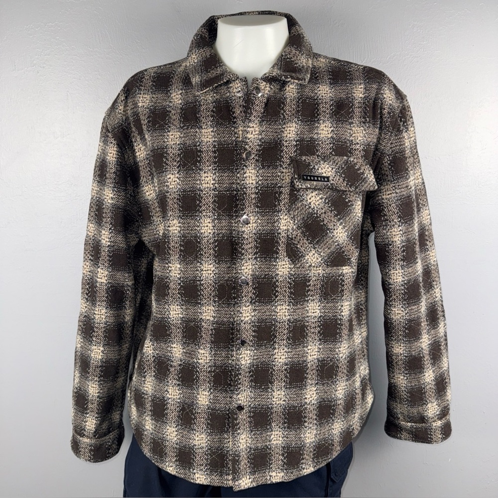 YOUNGLA Jacket Men's XL Brown High Profile Flannel Plaid Full Button Casual